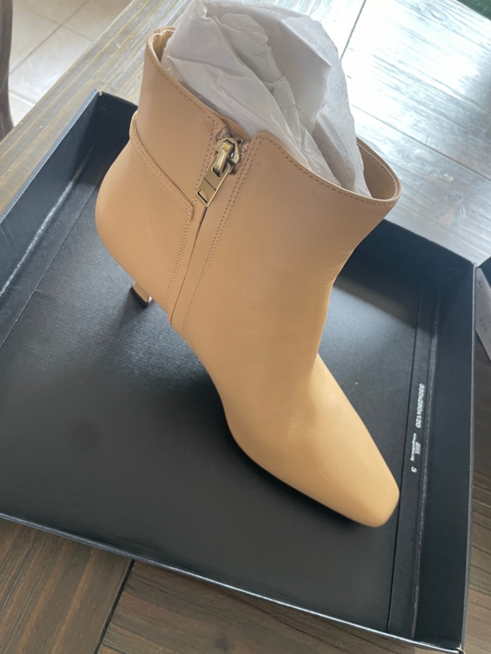 Coach Women's Tan Leather Ankle Boot with Side Zip brand new on the box